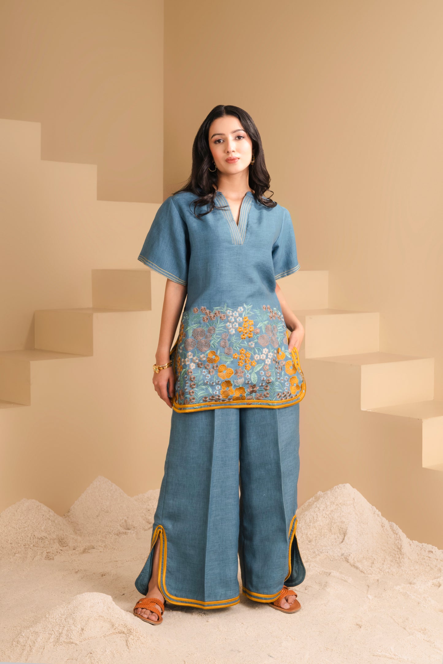 Azure Bloom Machine Embroidered Co-ord Set