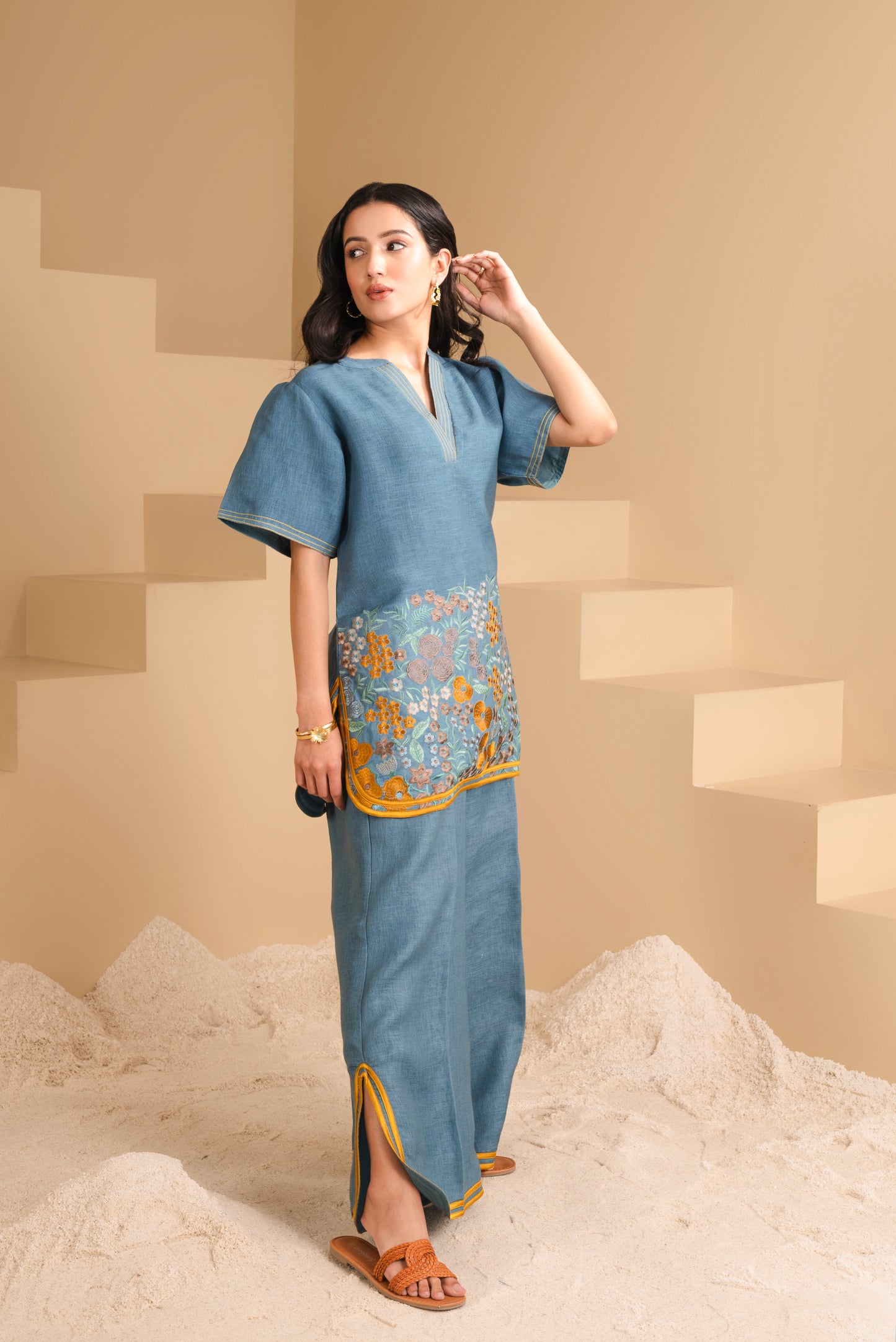 Azure Bloom Machine Embroidered Co-ord Set