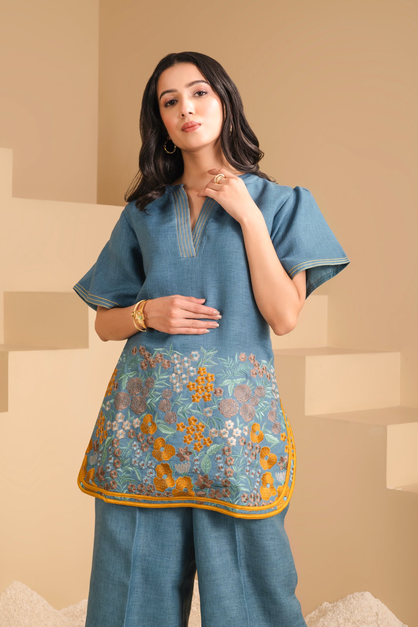 Azure Bloom Machine Embroidered Co-ord Set