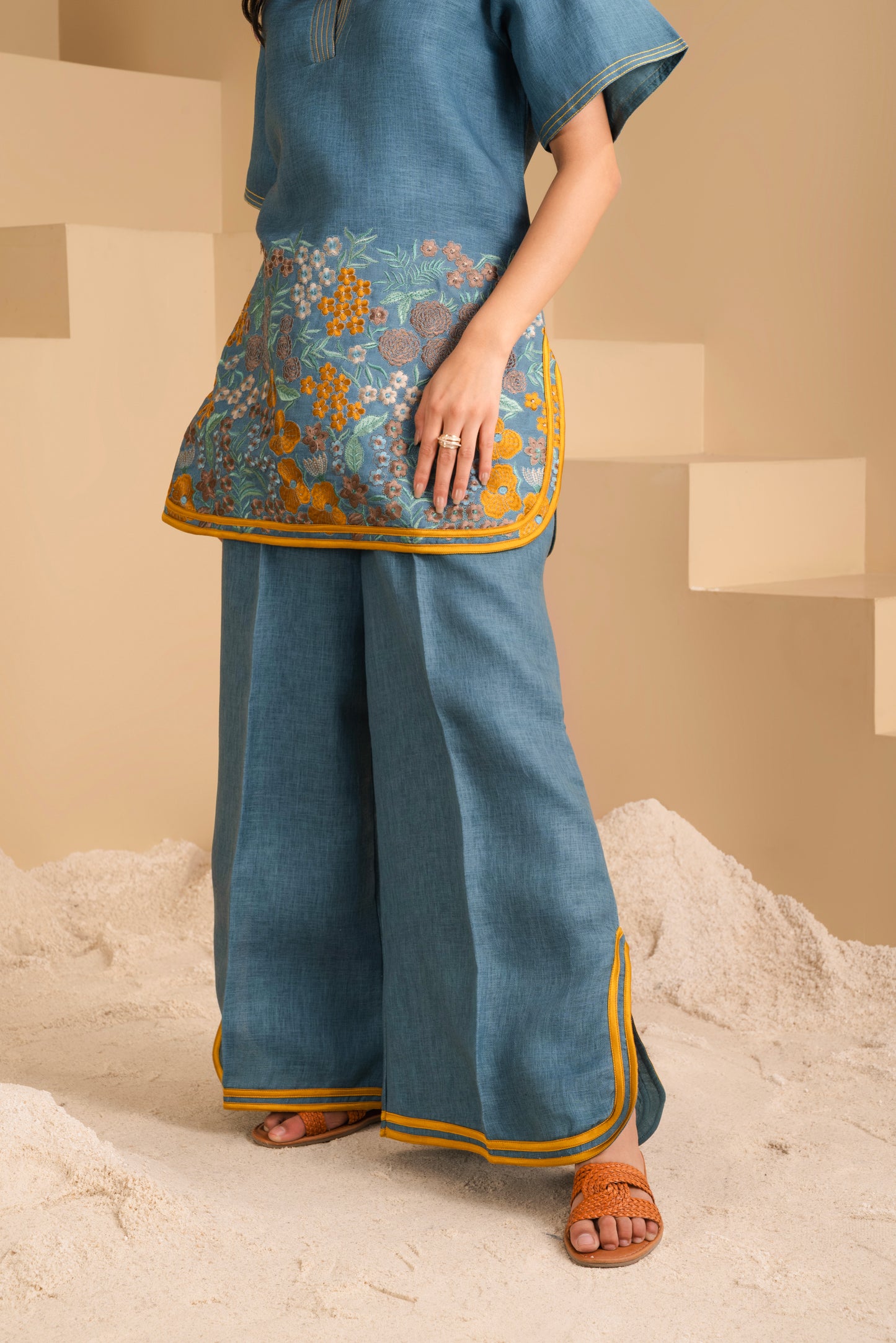 Azure Bloom Machine Embroidered Co-ord Set